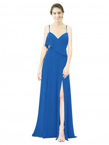 Cheap Spaghetti Strap Chiffon Bridesmaids Dress with Asymmetrical Ruffle and Front Slit Sydney
