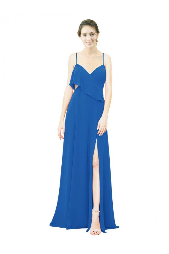 Cheap Spaghetti Strap Chiffon Bridesmaids Dress with Asymmetrical Ruffle and Front Slit Sydney