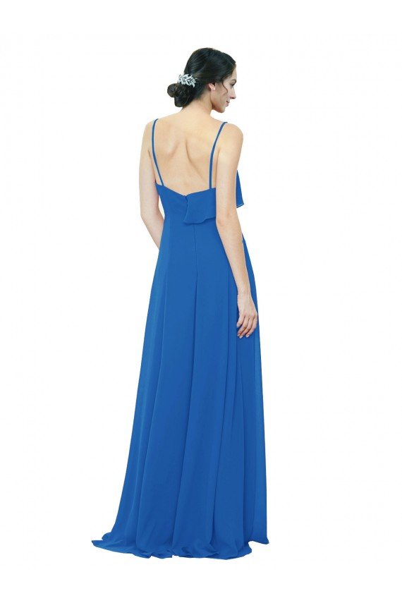Cheap Spaghetti Strap Chiffon Bridesmaids Dress with Asymmetrical Ruffle and Front Slit Sydney