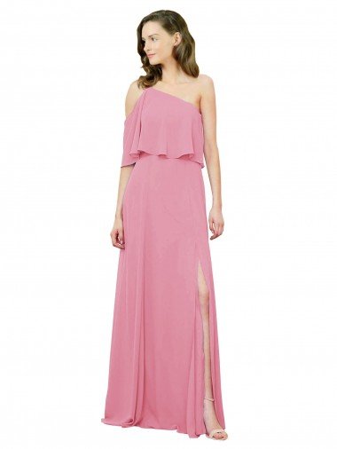Cheap Sleeved One Shoulder Chiffon Bridesmaids Dress with Draped Ruffle Overlay Sydney