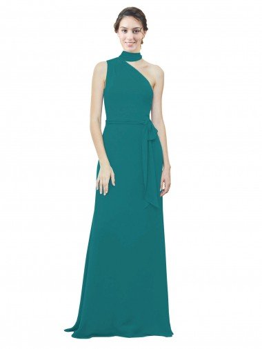 Cheap One Shoulder Chiffon Bridesmaids Dress with Scarf Tie Neckline Sydney