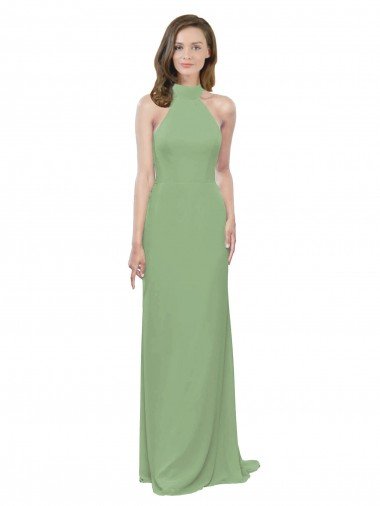 Cheap High Collar Halter Neck Chiffon Bridesmaid Dress with Long Back Tie Sydney