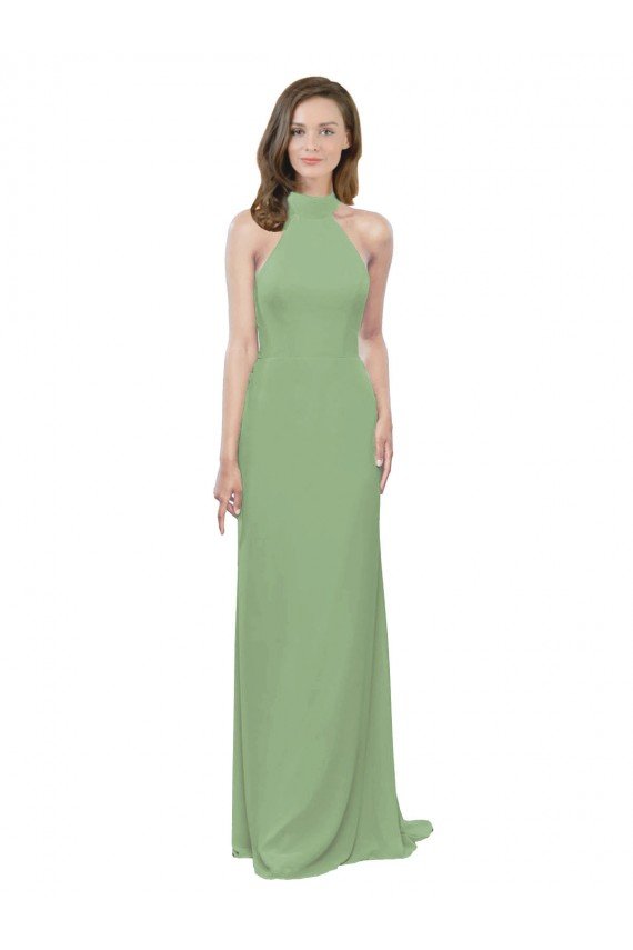 Cheap High Collar Halter Neck Chiffon Bridesmaid Dress with Long Back Tie Sydney
