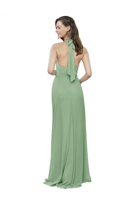 Cheap High Collar Halter Neck Chiffon Bridesmaid Dress with Long Back Tie Sydney