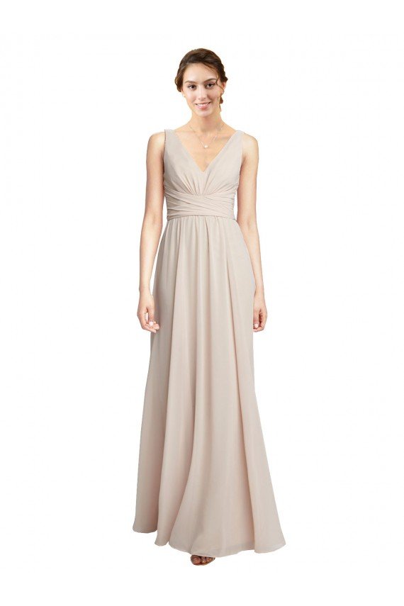 Cheap Long V-Neck Chiffon Bridesmaids Dress with Double Straps Sydney
