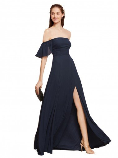 Cheap Off the Shoulder Floaty Sleeves Chiffon Bridesmaid Dress / Prom Dress with High Slit Sydney