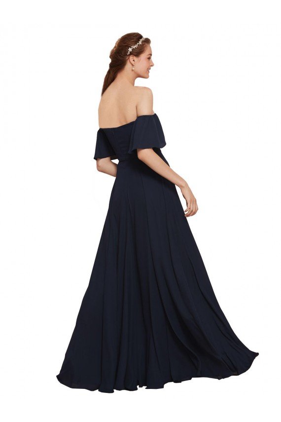 Cheap Off the Shoulder Floaty Sleeves Chiffon Bridesmaid Dress / Prom Dress with High Slit Sydney