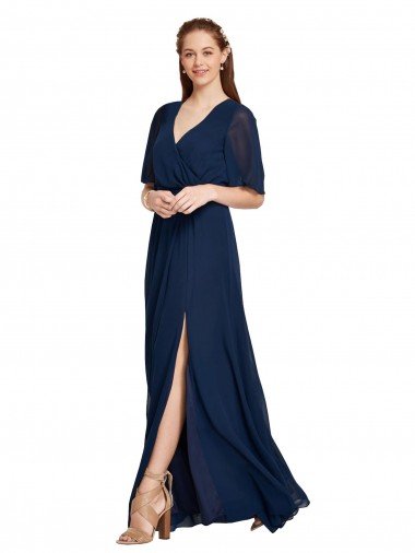 Cheap V-Neck Plush Chiffon Bridesmaid Dress with Flutter Sleeves Sydney
