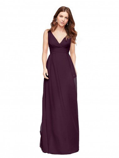 Cheap Plunging V-Neckline Long Chiffon Bridesmaid Dress with Deep V-Back Sydney