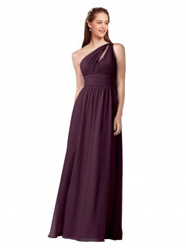 Cheap One Shoulder Chiffon Bridesmaid Dress with Front Keyhole and Shirred Bodice Sydney