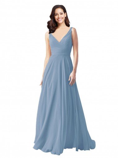 Cheap Long Chiffon V-Neck and Self Sash Bridesmaid Dress with Shirred Criss Cross Bodice Sydney