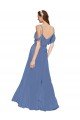 Cheap Mock-Wrap Off the Shoulder Long Chiffon Bridesmaid Dress with Side Slit Sydney