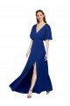 Cheap V-Neck Long Chiffon Bridesmaid Dress with Dolman Sleeved Bodice and Slit Sydney