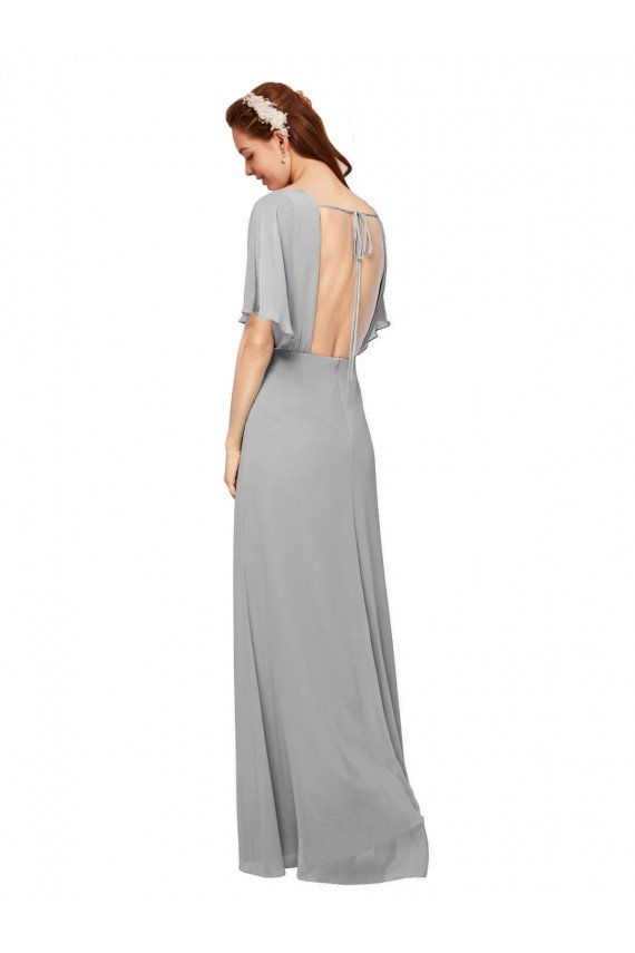 Cheap V-Neck Long Chiffon Bridesmaid Dress with Dolman Sleeved Bodice and Slit Sydney