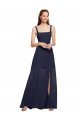 Cheap Squre Necked Long Chiffon Bridesmaid Dress with Front Slit Sydney