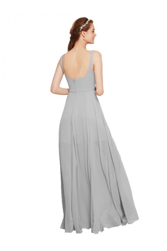 Cheap Squre Necked Long Chiffon Bridesmaid Dress with Front Slit Sydney