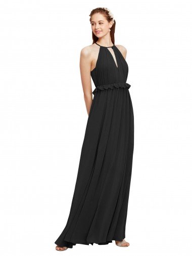 Cheap Halter Neck Front Keyhole Chiffon Bridesmaid Dress with Shirred Waist Sydney