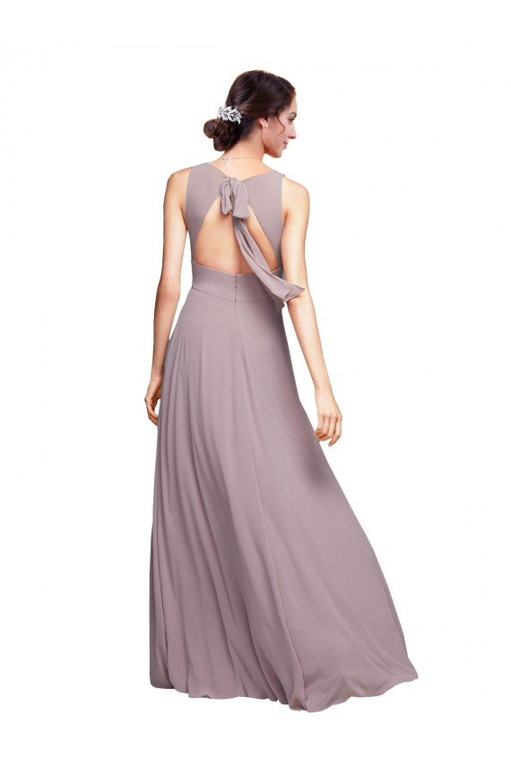Cheap Open Back Long Chiffon Bridesmaid Dress with Plunging V-Neck Bodice Sydney