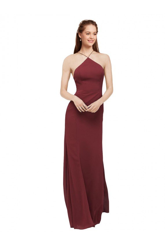 Cheap High Halter Neck Long Chiffon Bridesmaid Dress with Low Scoop Back Sydney