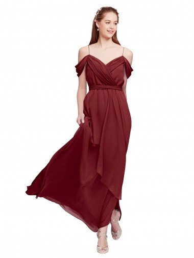 Cheap Grecian Inspired Draped Off the Shoulder Long Chiffon Bridesmaid Dress Sydney
