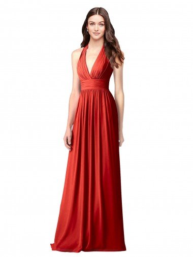 Cheap Halter V-Neck A-Line Chiffon Bridesmaid Dress with Shirred Skirt Sydney