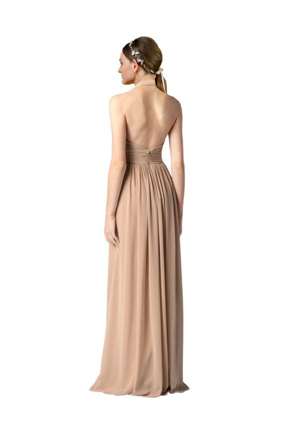 Cheap Halter V-Neck A-Line Chiffon Bridesmaid Dress with Shirred Skirt Sydney
