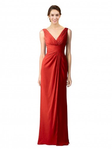 Cheap Shirred Long Floor Length Chiffon Bridesmaid Dress with V-Back Sydney