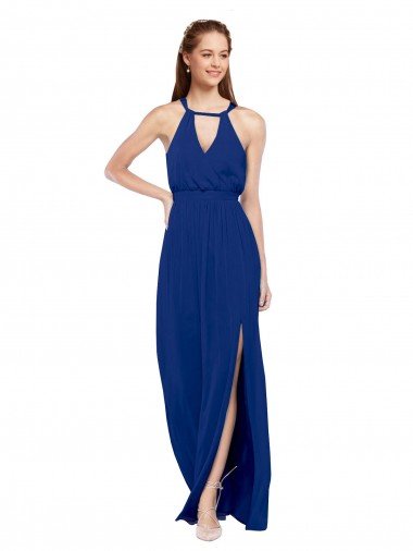 Cheap High Keyhole Neck Long Chiffon Bridesmaid Dress with Slit Sydney