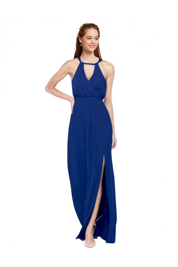 Cheap High Keyhole Neck Long Chiffon Bridesmaid Dress with Slit Sydney