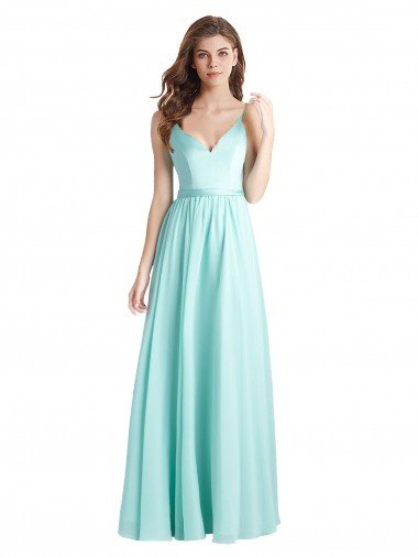 Cheap Long V-Neck Chiffon Bridesmaid Dress with Satin Bodice Sydney