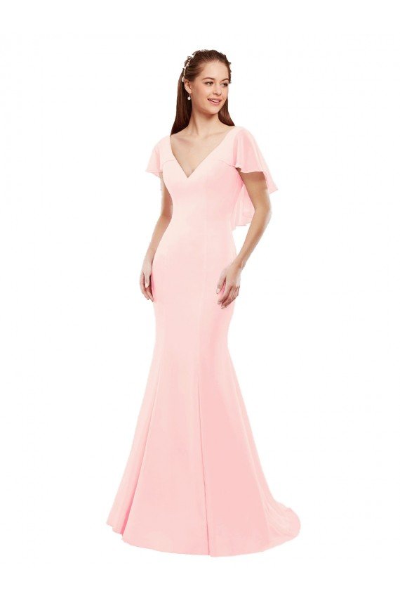 Cheap Fit and Flare Chiffon Bridesmaid Dress with V-Neck and Flutter Sleeves Sydney
