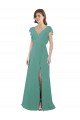 Cheap Full Length Chiffon Bridesmaid Dress with Ruffled Cap Sleeves and Side Slit Sydney