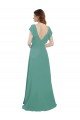 Cheap Full Length Chiffon Bridesmaid Dress with Ruffled Cap Sleeves and Side Slit Sydney