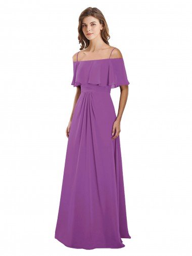 Cheap Draped Off The Shoulder Chiffon Bridesmaid Dress with Spaghetti Straps and Ruffled Neckline Sydney