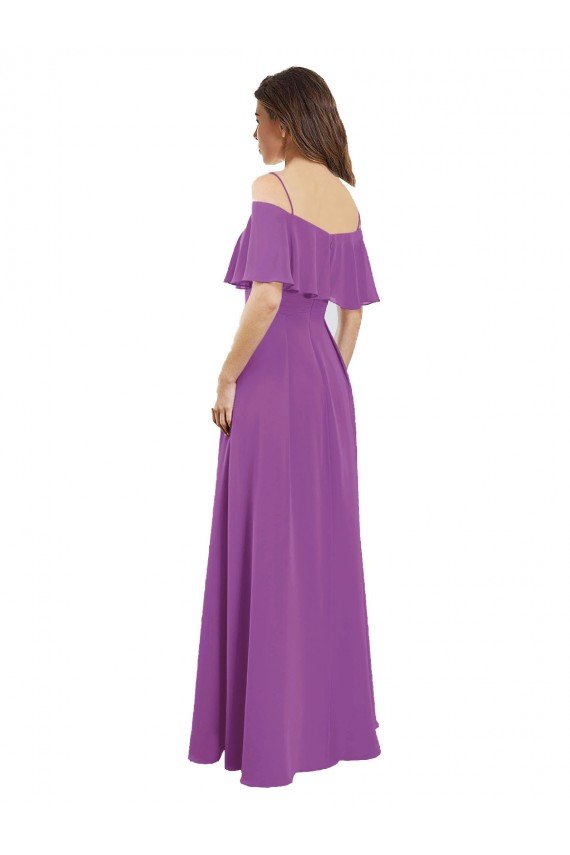 Cheap Draped Off The Shoulder Chiffon Bridesmaid Dress with Spaghetti Straps and Ruffled Neckline Sydney