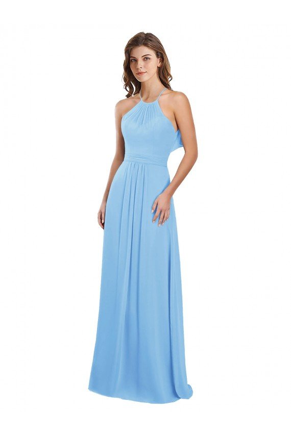 Cheap Chiffon A-Line Bridesmaid Dress with Halter Neck and Ruffled Back Straps Sydney