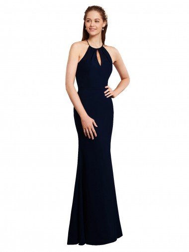Cheap Fluted Long Chiffon Bridesmaid Dress with Halter Neckline and Keyhole Sydney