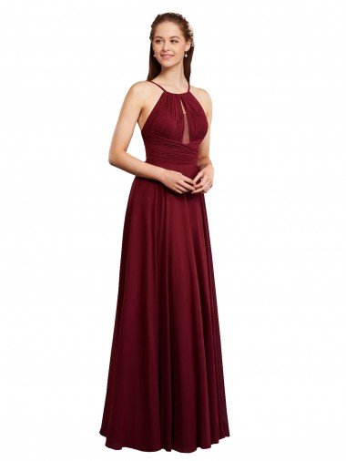 Cheap Long A-Line Halter Neck Chiffon Bridesmaid Dress with Draped Bodice Sydney
