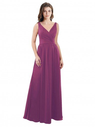 Cheap Long Chiffon A-Line Bridesmaid Dress with V-Neck Wrap Bodice Sydney