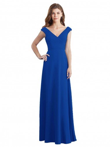 Cheap Draped Shoulder V-Neck Long Chiffon Bridesmaid Dress Sydney