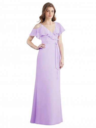 Cheap Ruffled Neckline Cold Shoulder Long Chiffon Bridesmaid Dress Sydney