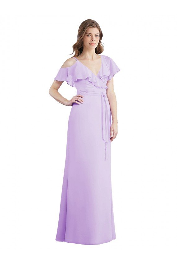 Cheap Ruffled Neckline Cold Shoulder Long Chiffon Bridesmaid Dress Sydney