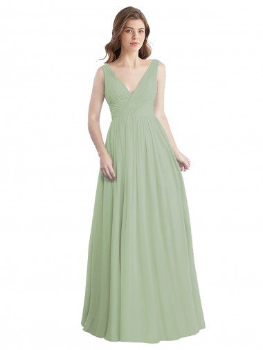 Cheap V-Neck A-Line Long Chiffon Bridesmaid Dress with Draped Bodice Sydney