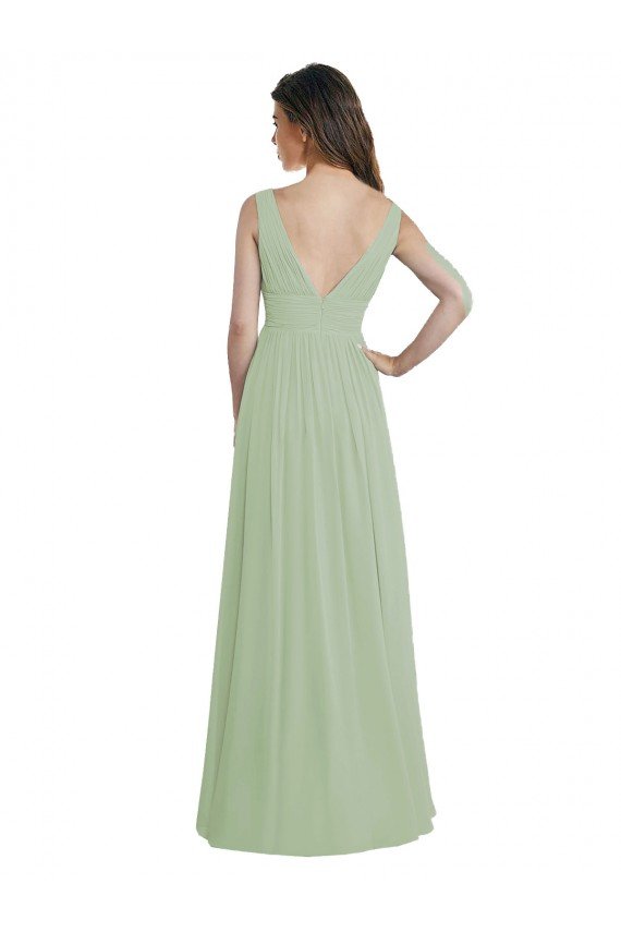 Cheap V-Neck A-Line Long Chiffon Bridesmaid Dress with Draped Bodice Sydney
