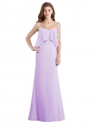 Cheap Scoop Neck Long Chiffon Bridesmaid Dress with Cross Over Neckline Flounce Sydney