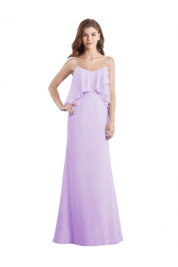 Cheap Scoop Neck Long Chiffon Bridesmaid Dress with Cross Over Neckline Flounce Sydney