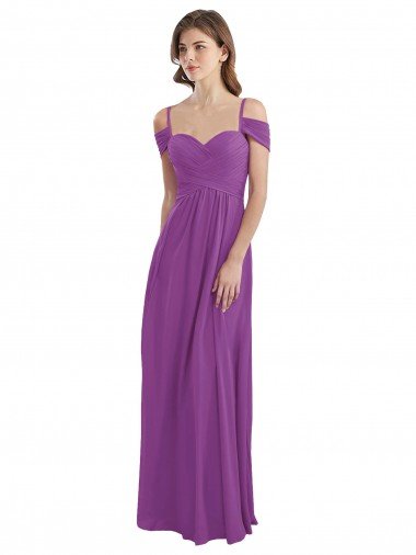 Cheap Cold Shoulder Long Chiffon Bridesmaid Dress with Ruching Details Sydney
