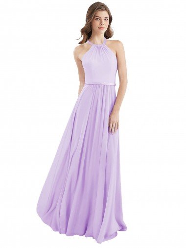 Cheap Halter Chiffon A-Line Bridesmaid Dress with Flounce Back Sydney