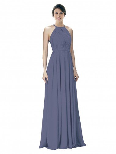 Cheap Halter Neck Ruched Bodice Chiffon Bridesmaid Dress Sydney