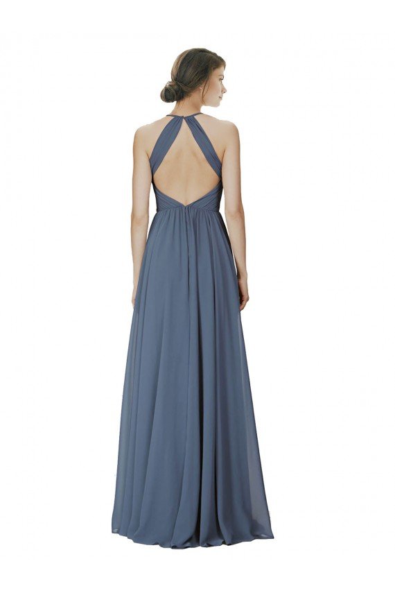 Cheap Halter Neck Ruched Bodice Chiffon Bridesmaid Dress Sydney
